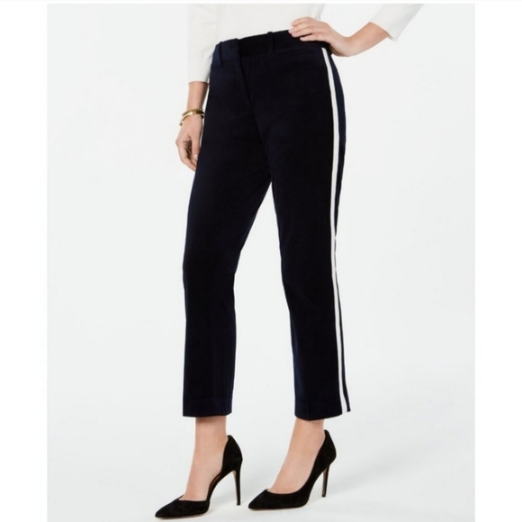 Tommy Hilfiger Bristol Slim Ankle Lush Life Polished Sza Tuxedo Velour Pants NWT - Picture 1 of 12